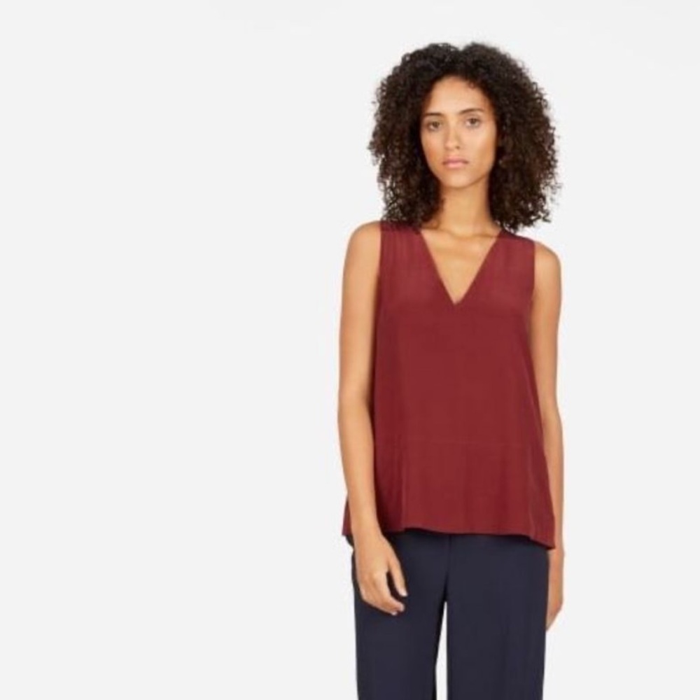 Everlane Maroon Dark Red Silk Sleeveless Blouse V Neck Double Lined Tank 2